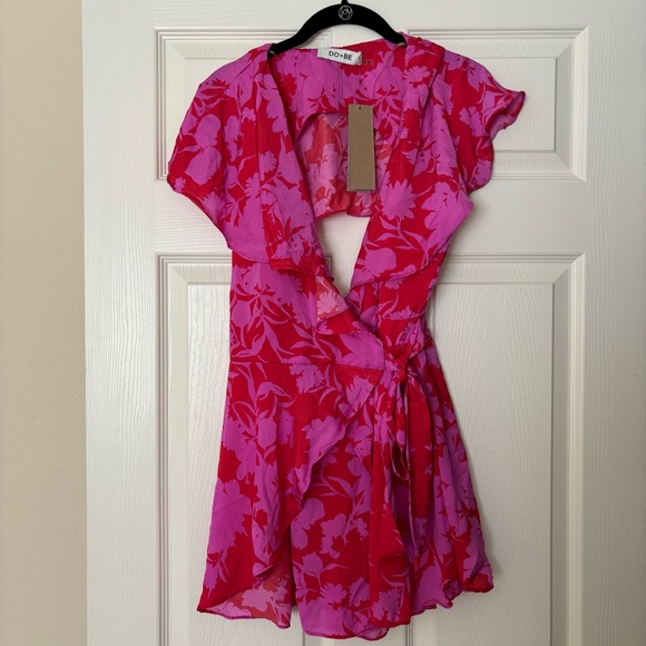 DO+BE Pants - DO+BE Floral Wrap Open Back Romper Pink/Red Size M